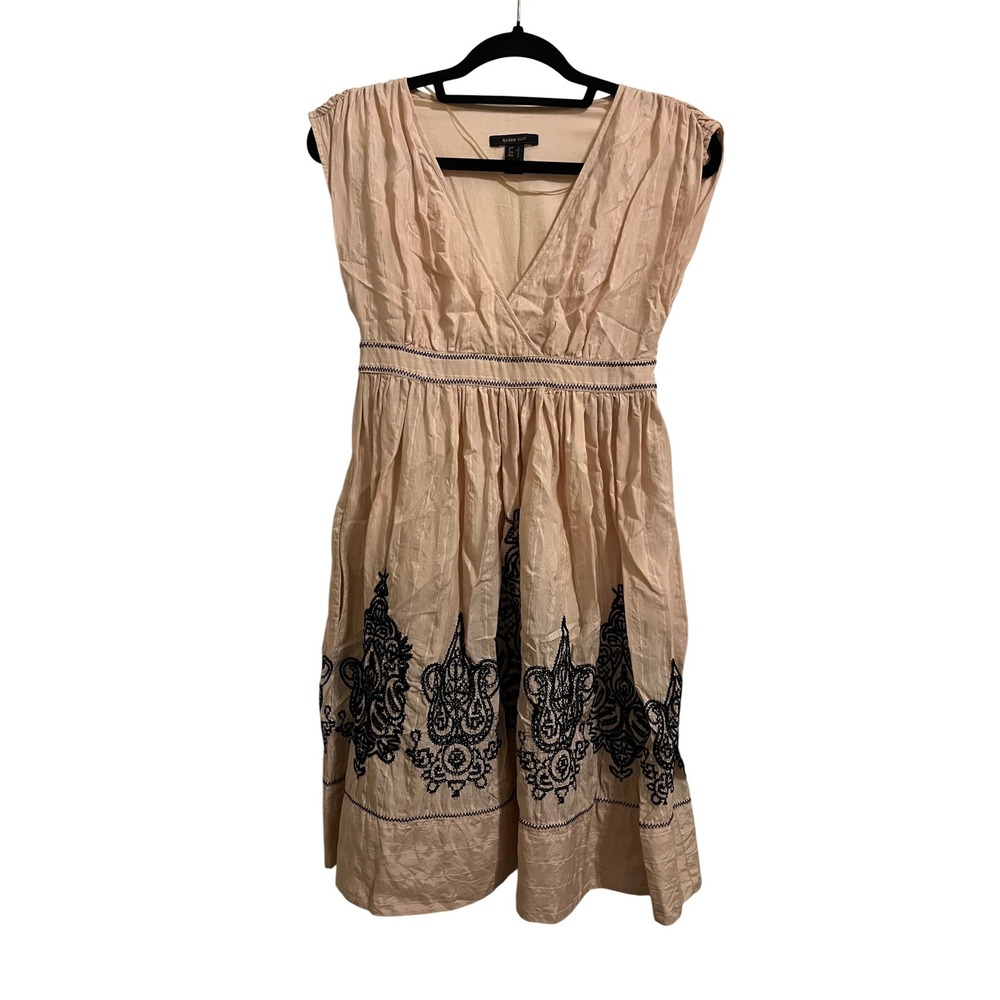 Mango Suit Embroidered Blush Pink Knee Length Dress Boho Cottagecore XS - Picture 2 of 9